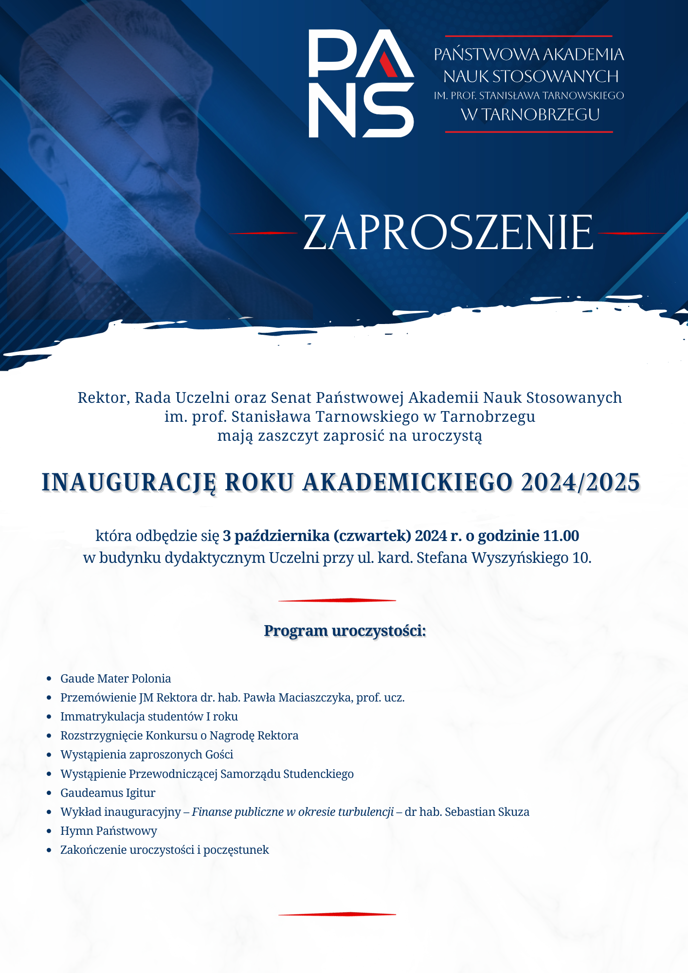 grafika przedstawia zaproszenie na inaugurację roku akademickiego 2024/2025