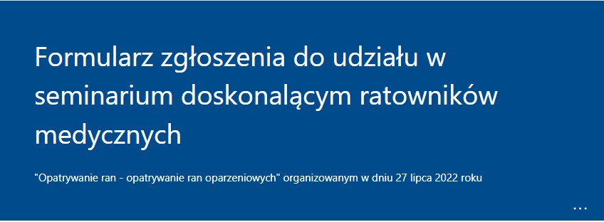 na niebieskim tle treść tytuł seminarium z dopiskiem formularz rejestracyjny